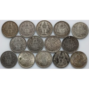 Austria, Franz Joseph I, set of silver coins 1 Corona from 1893-1915, (14 pieces)
