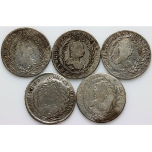 Austria, Maria Theresa, set of 20 Kreuzers coins from 1755-1765, (5 pieces)