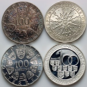 Austria, set of silver coins 100 Schillings from 1976-1978, (4 pieces)