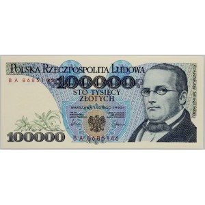 PRL, 100000 złotych 1.03.1990, seria BA