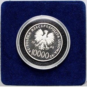 PRL, 10000 złotych 1988, Jan Paweł II, CIENKI KRZYŻ