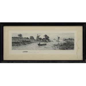 Wilhelm CONRAD (20th century), Waterscape with fisherman