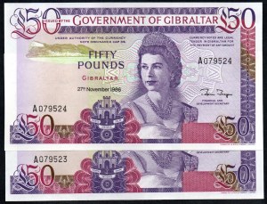 Gibraltar. Government of Gibraltar 50 Pounds 1986 Consecutive Pair