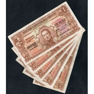 Uruguay. 1 Peso 1939 (1948) Lot of 5 Pieces