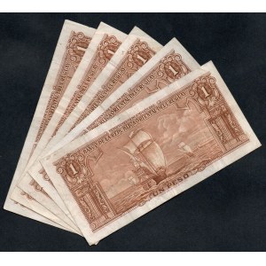 Uruguay. 1 Peso 1939 (1948) Lot of 5 Pieces