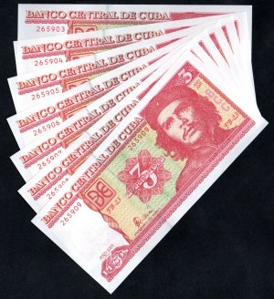 Cuba. 3 Pesos 2005 Lot of 7 Consecutive Pieces