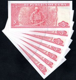 Cuba. 3 Pesos 2005 Lot of 7 Consecutive Pieces