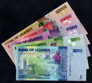 Uganda. Sada 2000 5000 10000 20000 a 50000 šilingov 2010-2022