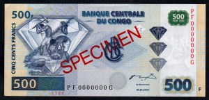 Congo. 500 Francs 2002 Specimen