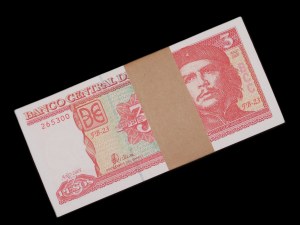 Kuba. 3 Pesos 2005 Bündel von 100 unzirkulierten Stücken
