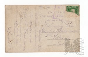 Weltkrieg 1 Österreichisch-Ungarische Postkarte Gruppenfoto von Soldaten 1913. Leutnant Szczepaniak nach Pilsen in Galizien geschickt