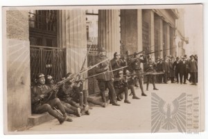 II RP - Przewrót Majowy - Warszawa 1926 - Fotografia Z Walk Ulicznych - Drużyna Piechoty I Oficer