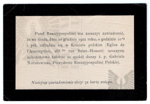 II RP Oznámenie o pohrebnom obrade prezidenta Gabriela Narutowicza - 20.XII.1922.