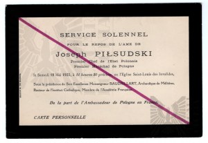 II Republic Notice of Funeral Service of the late Joseph Pilsudski - Embassy France - May 18, 1935 in French