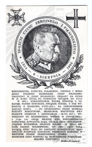 PSZnZ Postcard 50 - Anniversary of J. Pilsudski's Armed Deed - 1914 - August 6, 1964.