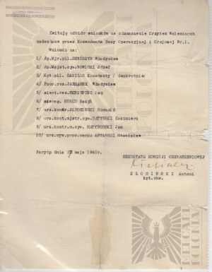 PSZnZ Dokument Velitelství letectva - Potvrzení o přijetí žádostí o vyznamenání Křížem za statečnost - Paříž 1940.