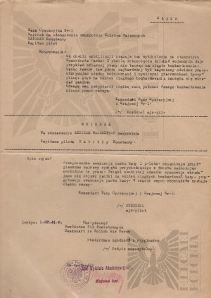 PSZnZ Request for Awarding the Cross of Valor Twice to Capt. Pilot Sabillo Konstanty