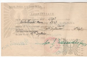 PSZnZ Certificate of Service Departure to Cair Egypt For Boleslawki Marian 1941
