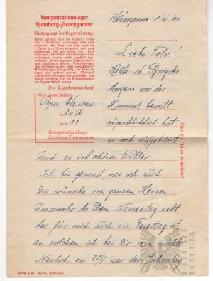Dritter Reichsbrief mit Umschlag aus dem Konzentrationslager Neueugamme vom 1.06.1941 Pabianice