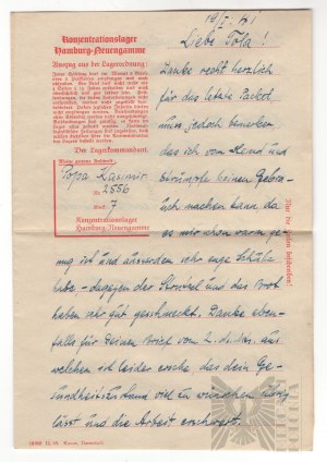 Drittes Reich - Brief und Umschlag aus dem Konzentrationslager Neueugamme, 19.01.1941 Pabianice