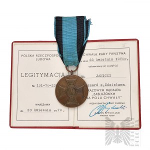 Tessera di legittimazione del Partito Comunista (PRL) Medaglia di bronzo per il servizio meritevole nel campo della gloria - Marian Spychalski