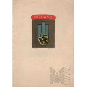PSZnZ Project of Uninducted Infantry Badge - Composition of Coats of Arms of Warsaw, Vilnius Lviv