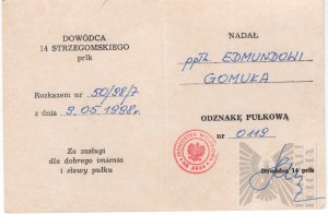 III RP Légitimation de l'insigne régimentaire 14 Strzegomski Radioliniow-Kablowy Strzegom