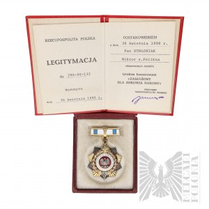 III RP - Odznaka Honorowa ,,Zasłużony dla zdrowia narodu,, wraz z legitymacją nadana przez Wojciecha Jaruzelskiego, jako prezydenta RP.