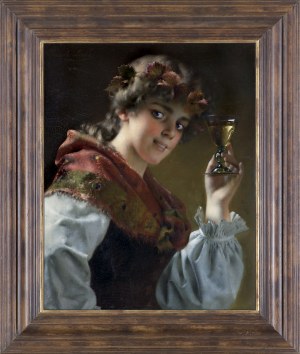 Joseph Lieck, DZIEWCZYNA W WIEŃCU Z WINOROŚLI, 1888