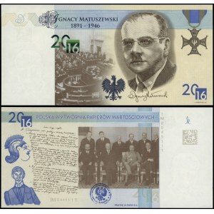 Poland, PWPW test banknote - Ignacy Matuszewski, 2016