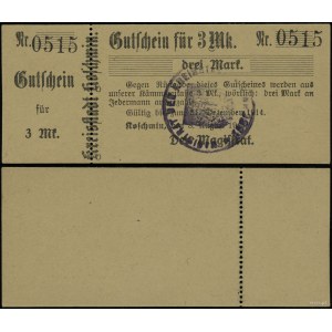 Velkopolsko, poukázka na 3 marky, platná od 8.9.1914 do 31.12.1914