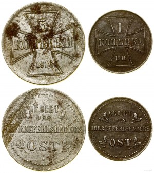 Poland, lot of 2 coins: 1 kopiejka and 3 kopiejka, 1916 A, Berlin