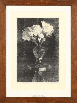 Leon Wyczółkowski (1852 - 1936), Pivoines dans un vase de cristal , 1922