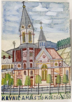 Nikifor Krynicki (1895-1968), View of the church in Krynica