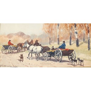 Adam Setkowicz (1876-1945), Scena rodzajowa z wozami