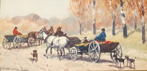 Adam Setkowicz (1876-1945), Genre scene with carts