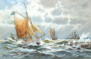 A.Jensen, 19th/20th century, Sailing ships at sea, 1904