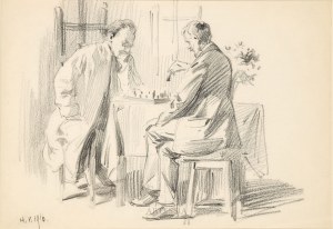 Stanislaw Sawiczewski (1866-1943), Painters playing chess, 1916