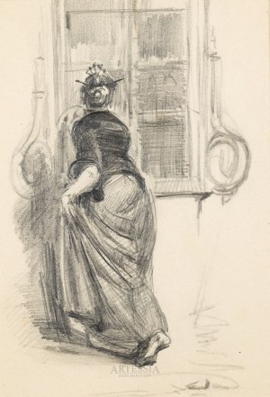 Kazimierz Bieńkowski (1863-1918), Kobieta przechodząca mimo okna, 1888