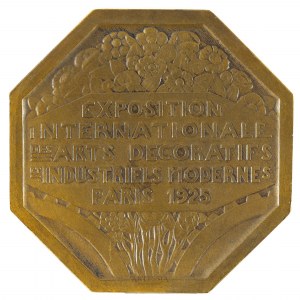 Francja, III Republika (1871-1940), proj. Pierre Turin (1891-1968), Medal pamiątkowy Międzynarodowej Wystawy Sztuki Dekoracyjnej i Wzornictwa, 1925