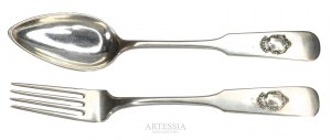 Karol Filip Malcz, Warsaw, (1797-1867), Spoon and fork with MS monogram in cartouche, 2nd quarter of 19th century.