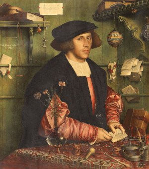 Kunstverlag Trowitzsch & Sohn, Francoforte (Oder), prima metà del XX secolo, Ritratto del mercante di Danzica Georg Giese, dopo H.Holbein il giovane