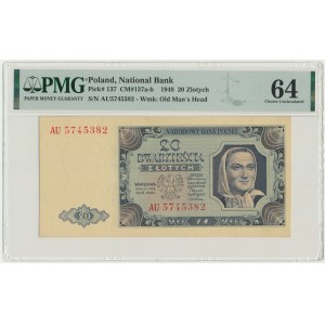 20 złotych 1948 - AU - PMG 64 - DUŻE litery serii