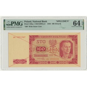 100 złotych 1948 - SPECIMEN - AG 1234567/8900000 - PMG 64 EPQ
