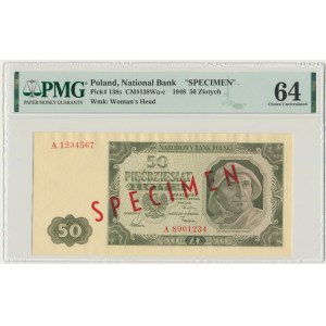 50 złotych 1948 - SPECIMEN - A 12334567/8901234 - PMG 64