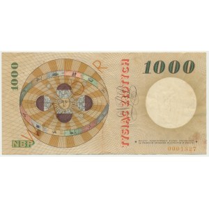 1.000 złotych 1965 - SPECIMEN - A 0000000 - nadruk pomarańczowy -