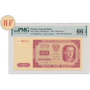100 zloty 1948 - HF - PMG 66 EPQ - papier rayé
