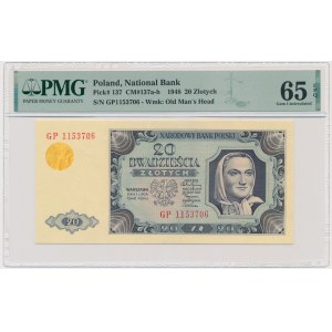 20 złotych 1948 - GP - PMG 65 EPQ - papier prążkowany