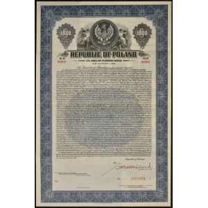 3% Pożyczka Dolarowa Fundingowa 1936, obligacja 1.000 dolarów - SPECIMEN