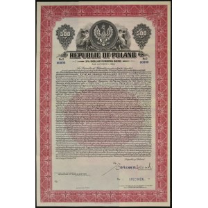 3% Pożyczka Dolarowa Fundingowa 1936, obligacja 500 dolarów - SPECIMEN